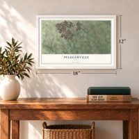 Pflugerville, Texas map, 12 x 18 inch print in a white frame in an entryway