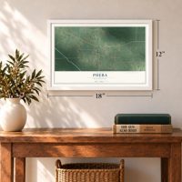 Pheba, Mississippi map, 12 x 18 inch print in a white frame in an entryway