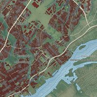Second close-up of the map of Philadelphia, Pennsylvania print showing more streets and buildings