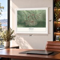 Philip, South Dakota map, 18 x 24 inch print in a white frame in a home office