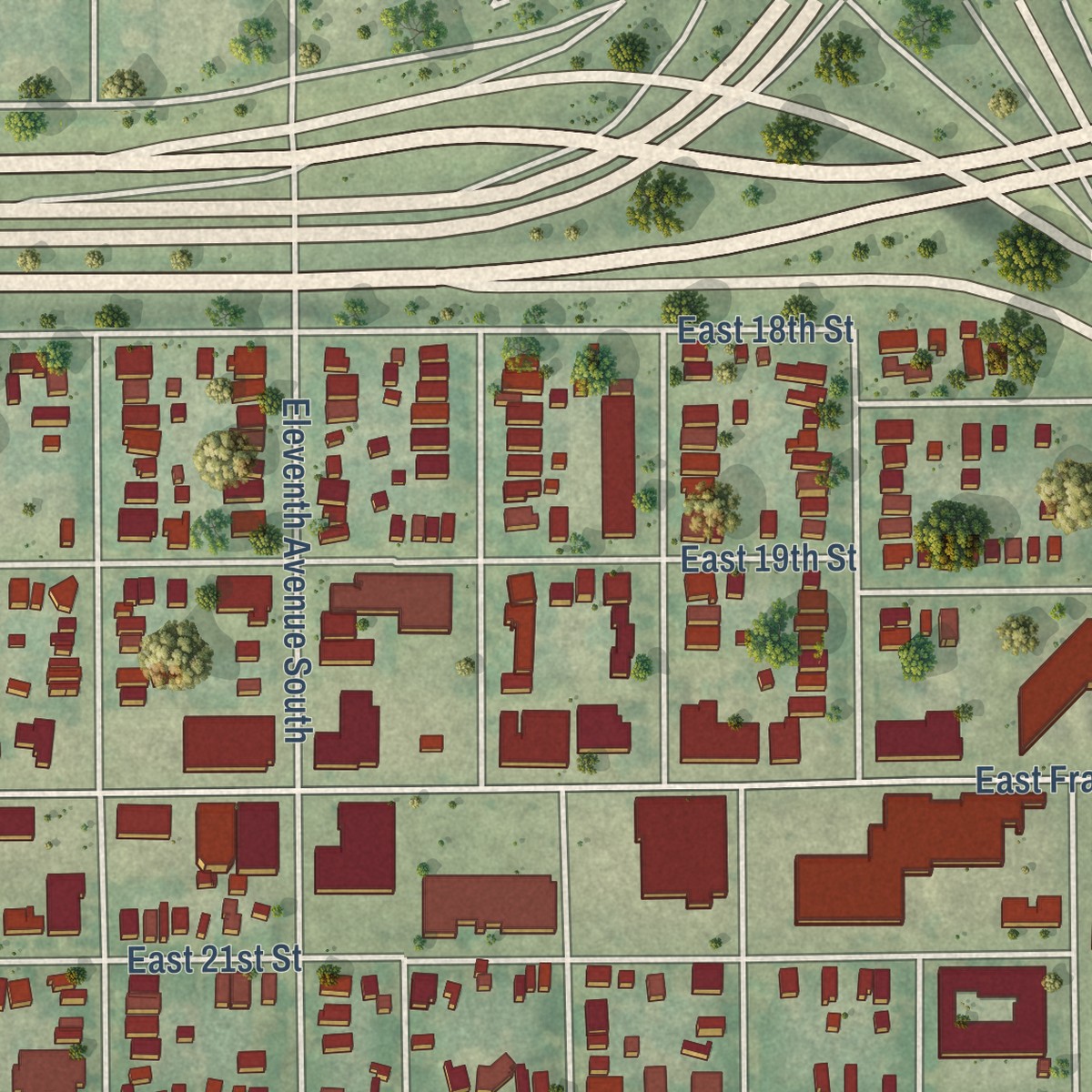 Second close-up of the map of Phillips, Minnesota print showing more streets and buildings