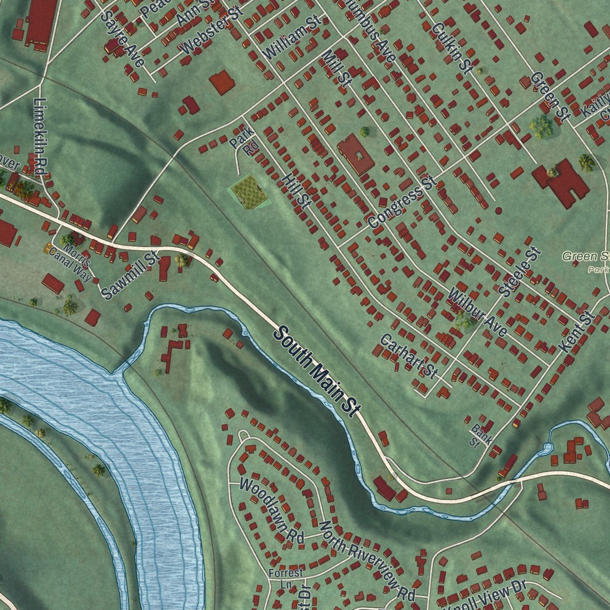 Second close-up of the map of Phillipsburg, New Jersey print showing more streets and buildings
