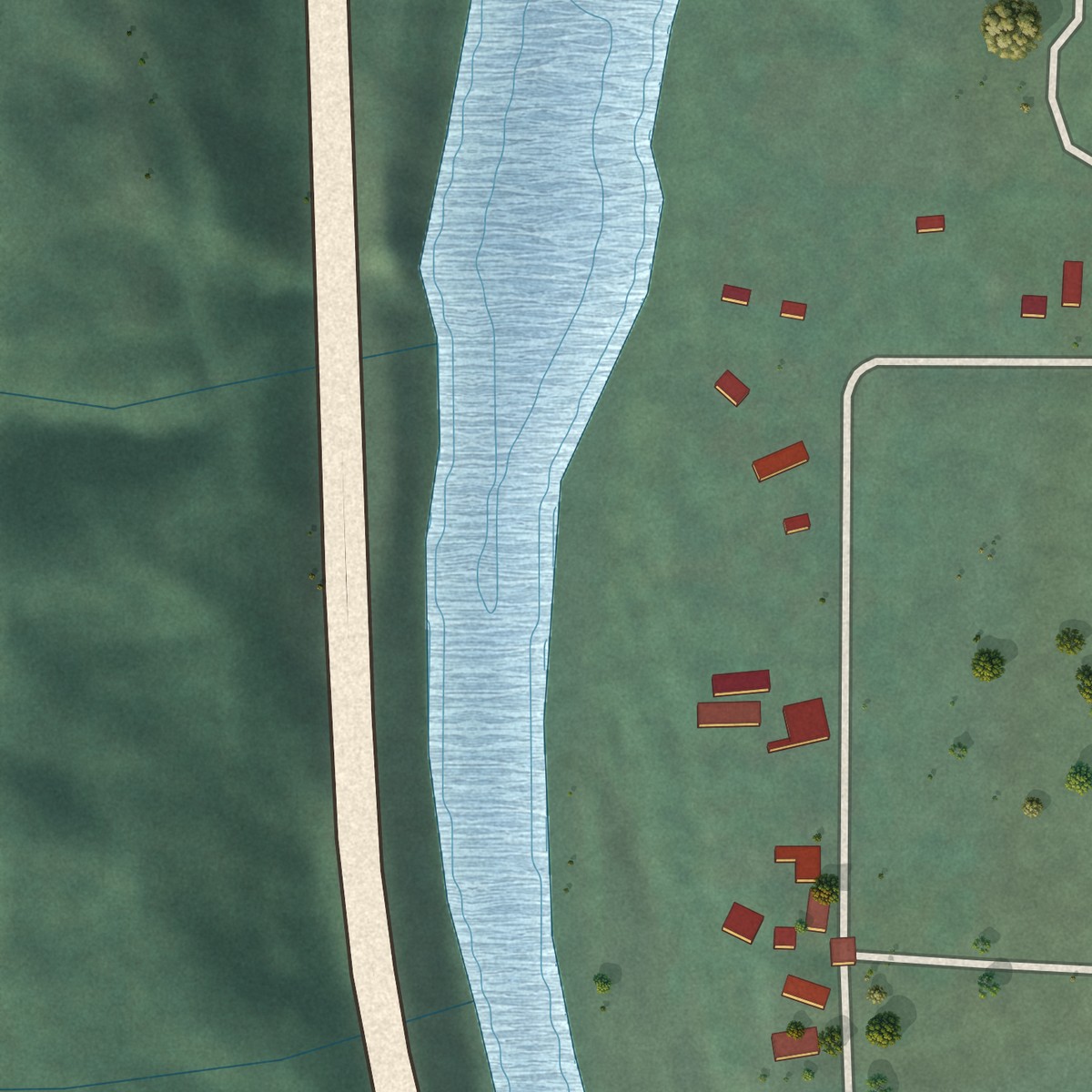 Second close-up of the map of Phillipsville, California print showing more streets and buildings