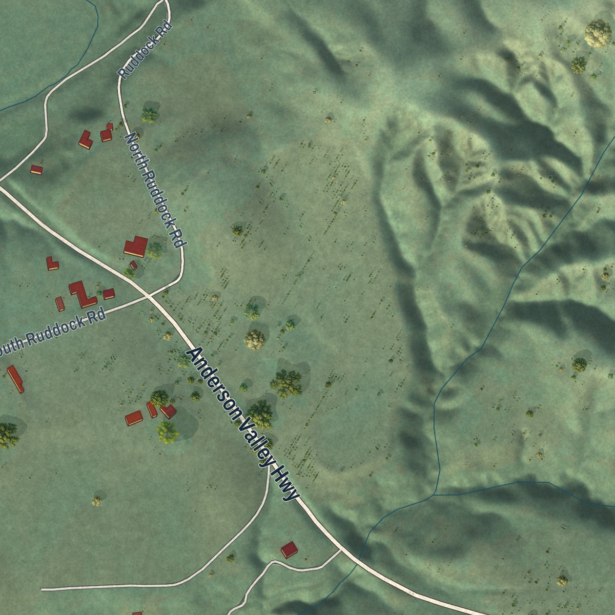 Second close-up of the map of Philo, California print showing more streets and buildings