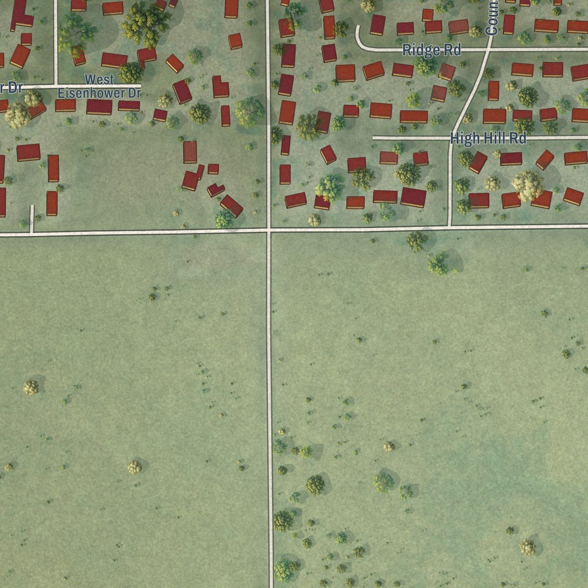 Second close-up of the map of Philo, Illinois print showing more streets and buildings
