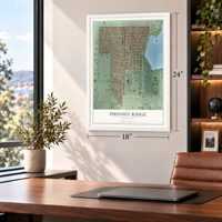 Phinney Ridge, Washington map, 18 x 24 inch print in a white frame in a home office