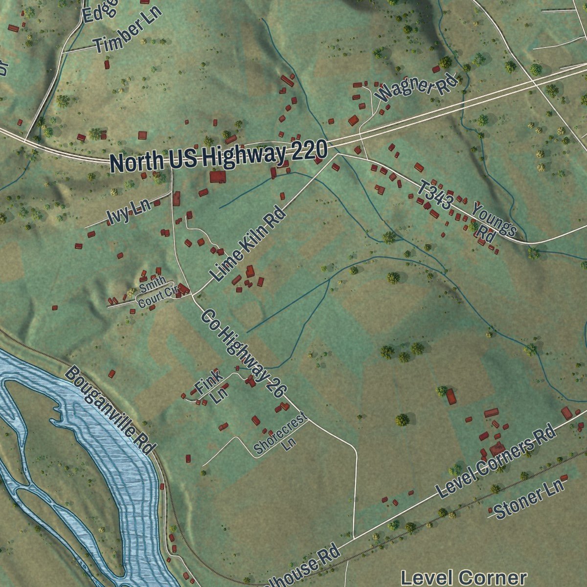 Second close-up of the map of Piatt, Pennsylvania print showing more streets and buildings