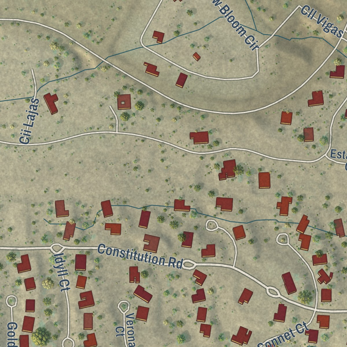 Second close-up of the map of Picacho Hills, New Mexico print showing more streets and buildings
