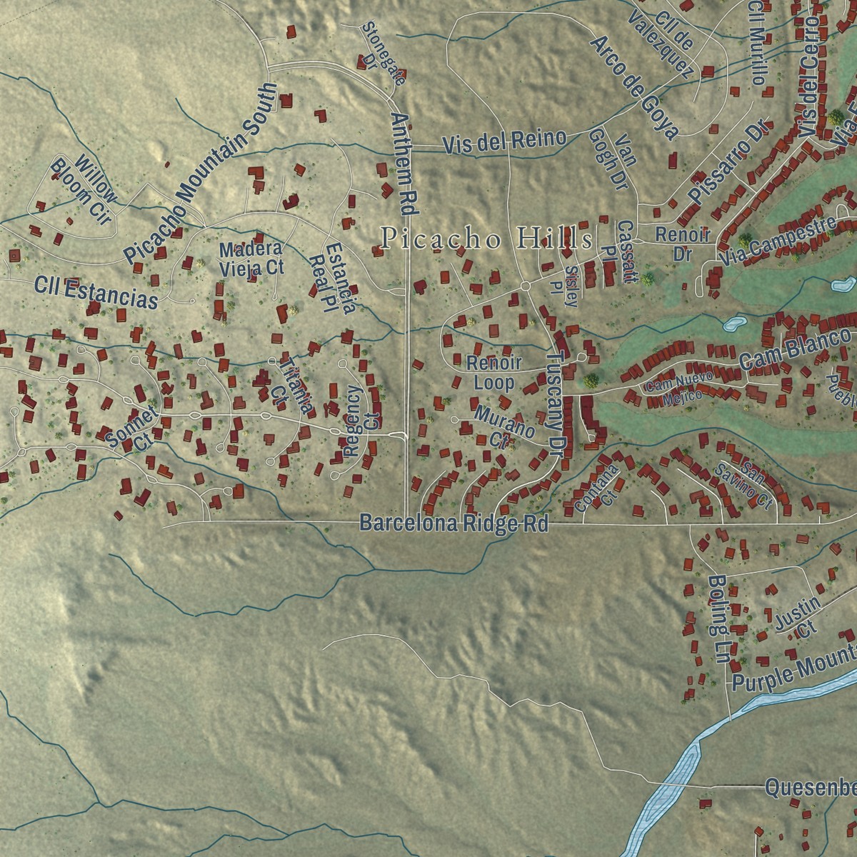Second close-up of the map of Picacho, New Mexico print showing more streets and buildings