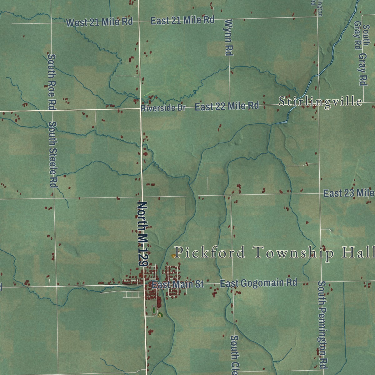 Second close-up of the map of Pickford, Michigan print showing more streets and buildings