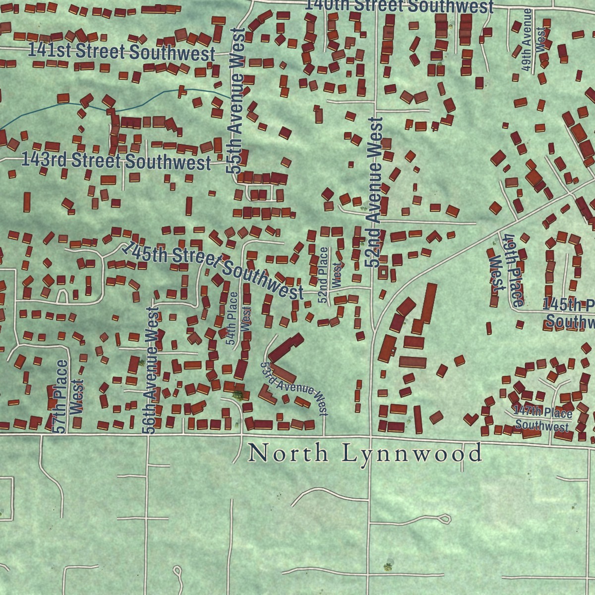 Second close-up of the map of Picnic Point, Washington print showing more streets and buildings