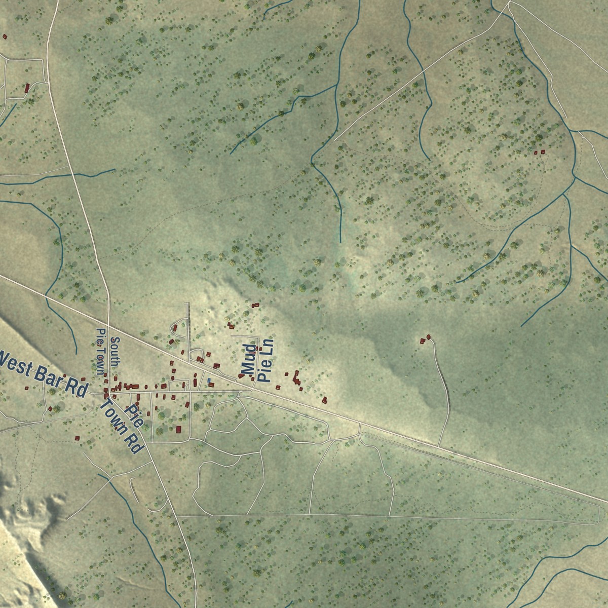 Second close-up of the map of Pie Town, New Mexico print showing more streets and buildings