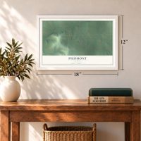 Piedmont, Kansas map, 12 x 18 inch print in a white frame in an entryway