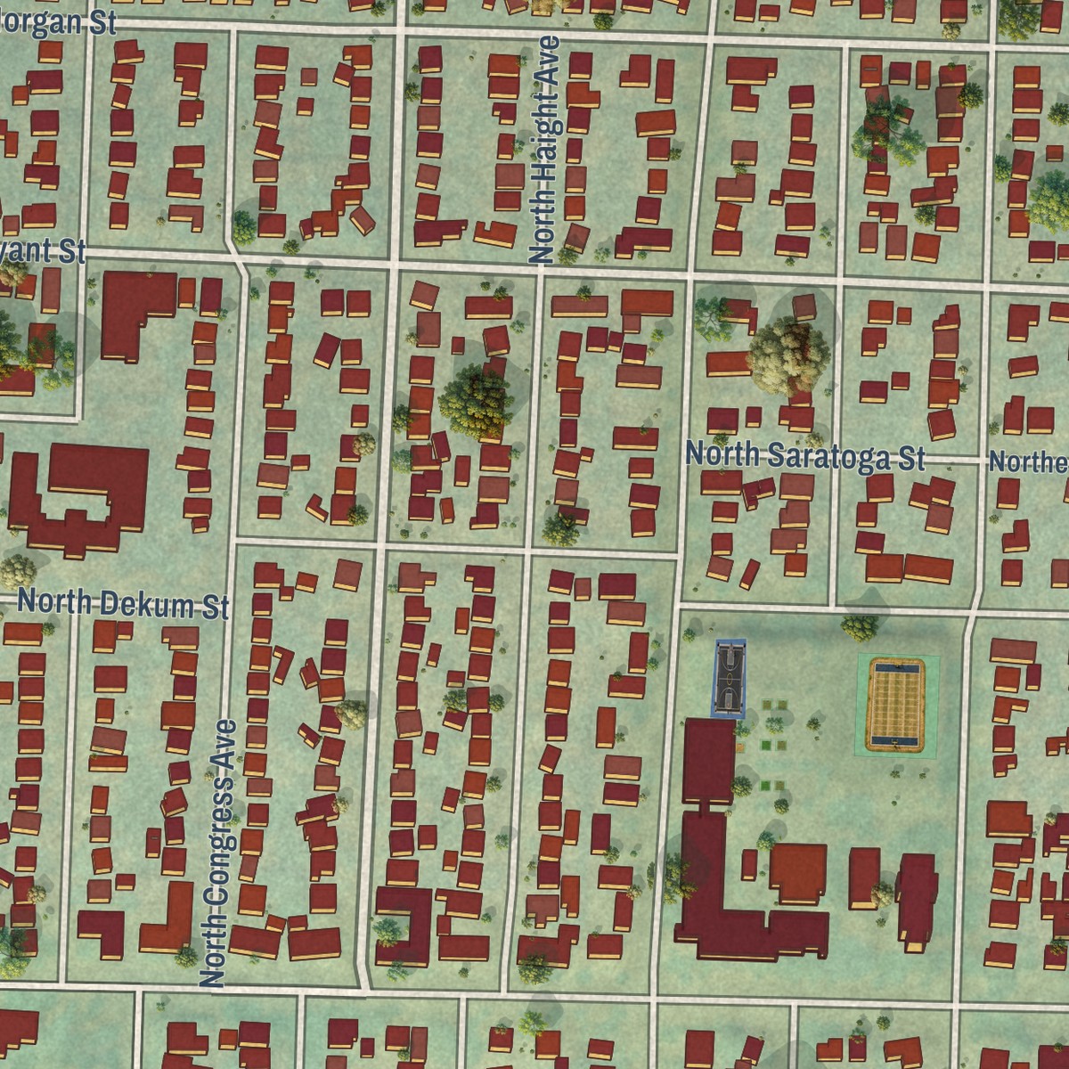 Second close-up of the map of Piedmont, Oregon print showing more streets and buildings
