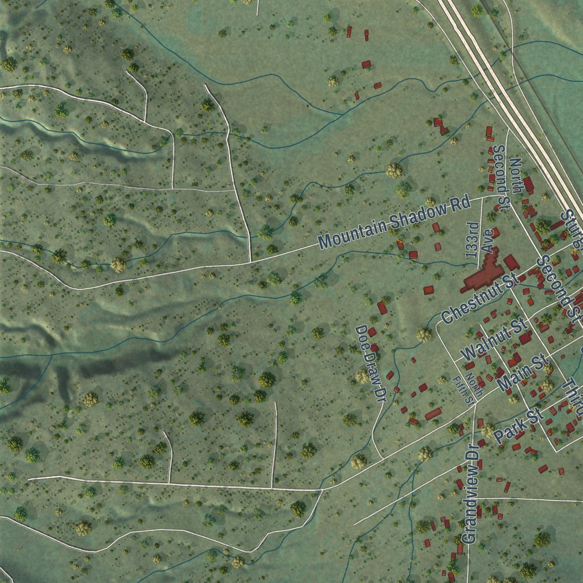 Second close-up of the map of Piedmont, South Dakota print showing more streets and buildings