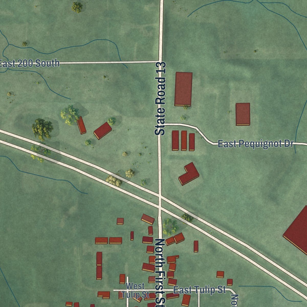 Second close-up of the map of Pierceton, Indiana print showing more streets and buildings