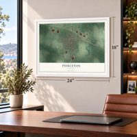 Pierceton, Indiana map, 18 x 24 inch print in a white frame in a home office