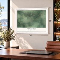 Pierceville, Indiana map, 18 x 24 inch print in a white frame in a home office