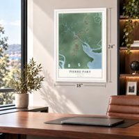 Pierre Part, Louisiana map, 18 x 24 inch print in a white frame in a home office