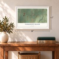 Pierrepont Manor, New York map, 12 x 18 inch print in a white frame in an entryway