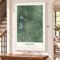 Pierson, Montcalm County, Michigan map, 24 x 36 inch print in a white frame by a staircase