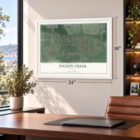 Pigeon Creek, Ohio map, 18 x 24 inch print in a white frame in a home office