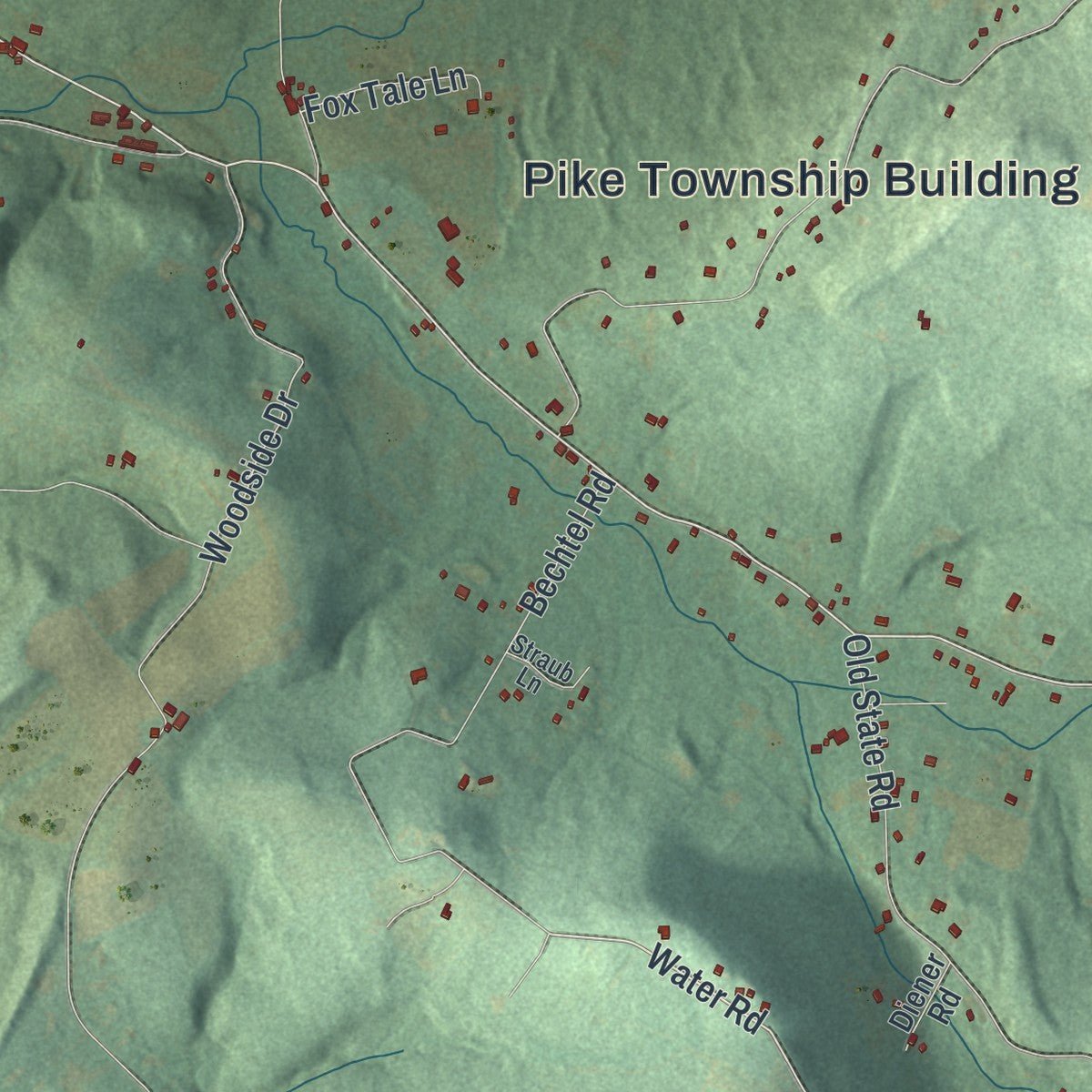 Second close-up of the map of Pike, Berks County, Pennsylvania print showing more streets and buildings