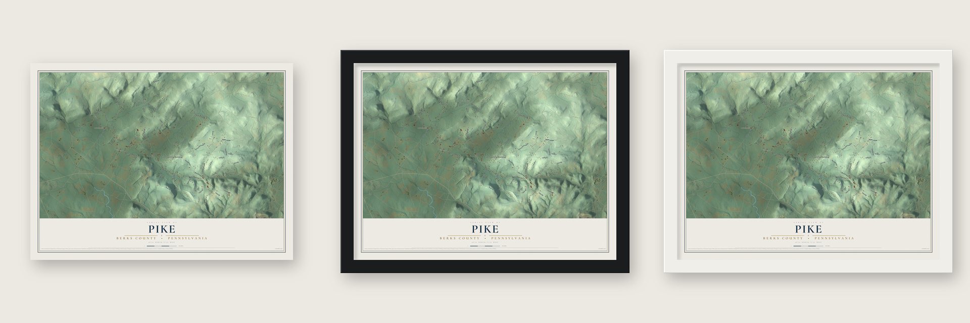 Pike, Berks County, Pennsylvania map unframed, in a black wood frame and in a white wood frame