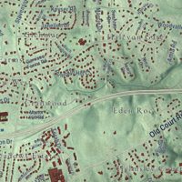 Second close-up of the map of Pikesville, Maryland print showing more streets and buildings