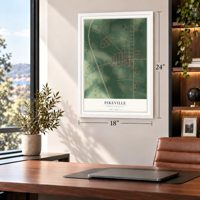 Pikeville, North Carolina map, 18 x 24 inch print in a white frame in a home office