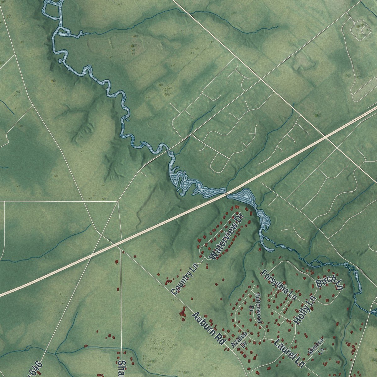 Second close-up of the map of Pilesgrove, New Jersey print showing more streets and buildings