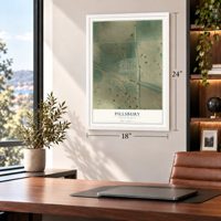 Pillsbury, North Dakota map, 18 x 24 inch print in a white frame in a home office