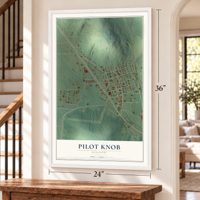 Pilot Knob, Missouri map, 24 x 36 inch print in a white frame by a staircase