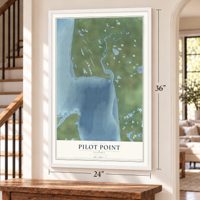 Pilot Point, Alaska map, 24 x 36 inch print in a white frame by a staircase