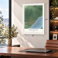 Pilot Station, Alaska map, 18 x 24 inch print in a white frame in a home office