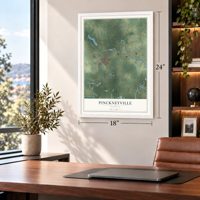 Pinckneyville, Illinois map, 18 x 24 inch print in a white frame in a home office