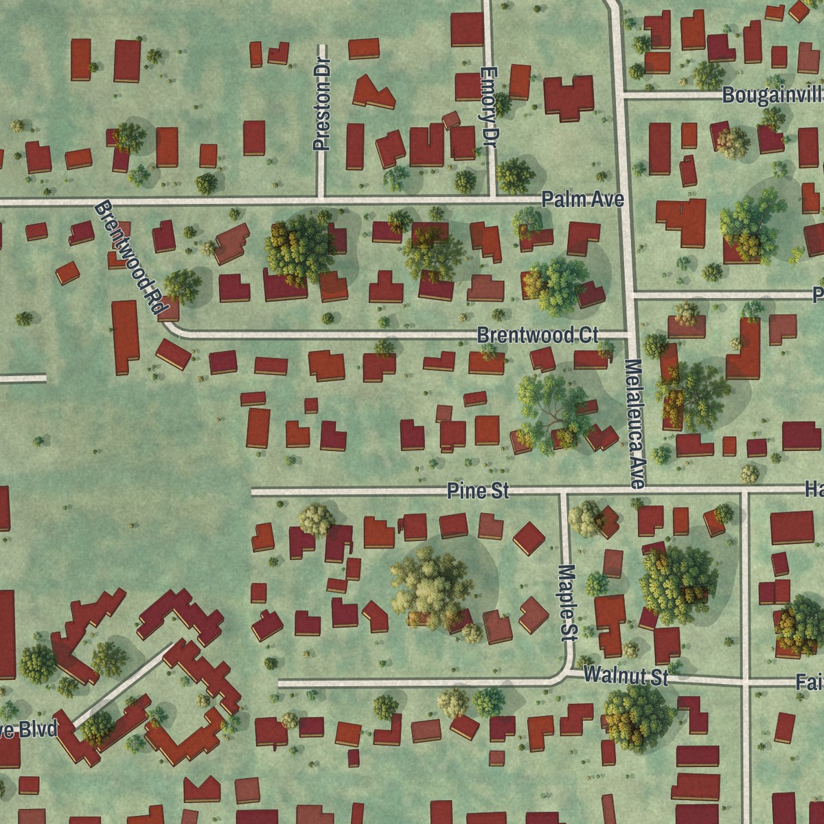 Second close-up of the map of Pine Air, Florida print showing more streets and buildings
