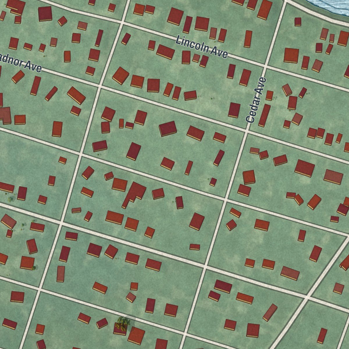 Second close-up of the map of Pine Beach, New Jersey print showing more streets and buildings