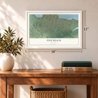 Pine Beach, New Jersey map, 12 x 18 inch print in a white frame in an entryway