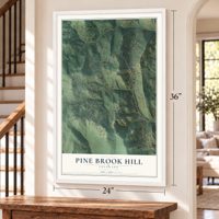 Pine Brook Hill, Colorado map, 24 x 36 inch print in a white frame by a staircase