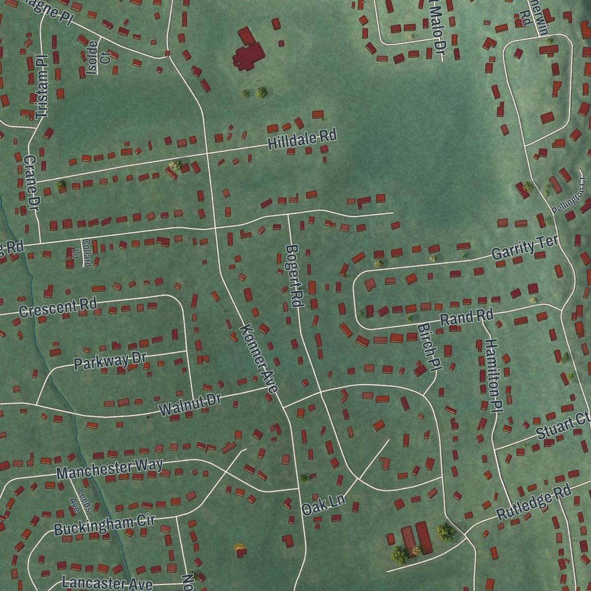 Second close-up of the map of Pine Brook, New Jersey print showing more streets and buildings