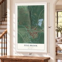 Pine Brook, New Jersey map, 24 x 36 inch print in a white frame by a staircase