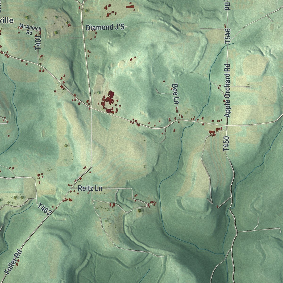 Second close-up of the map of Pine Creek, Jefferson County, Pennsylvania print showing more streets and buildings