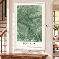 Pine Creek, Jefferson County, Pennsylvania map, 24 x 36 inch print in a white frame by a staircase