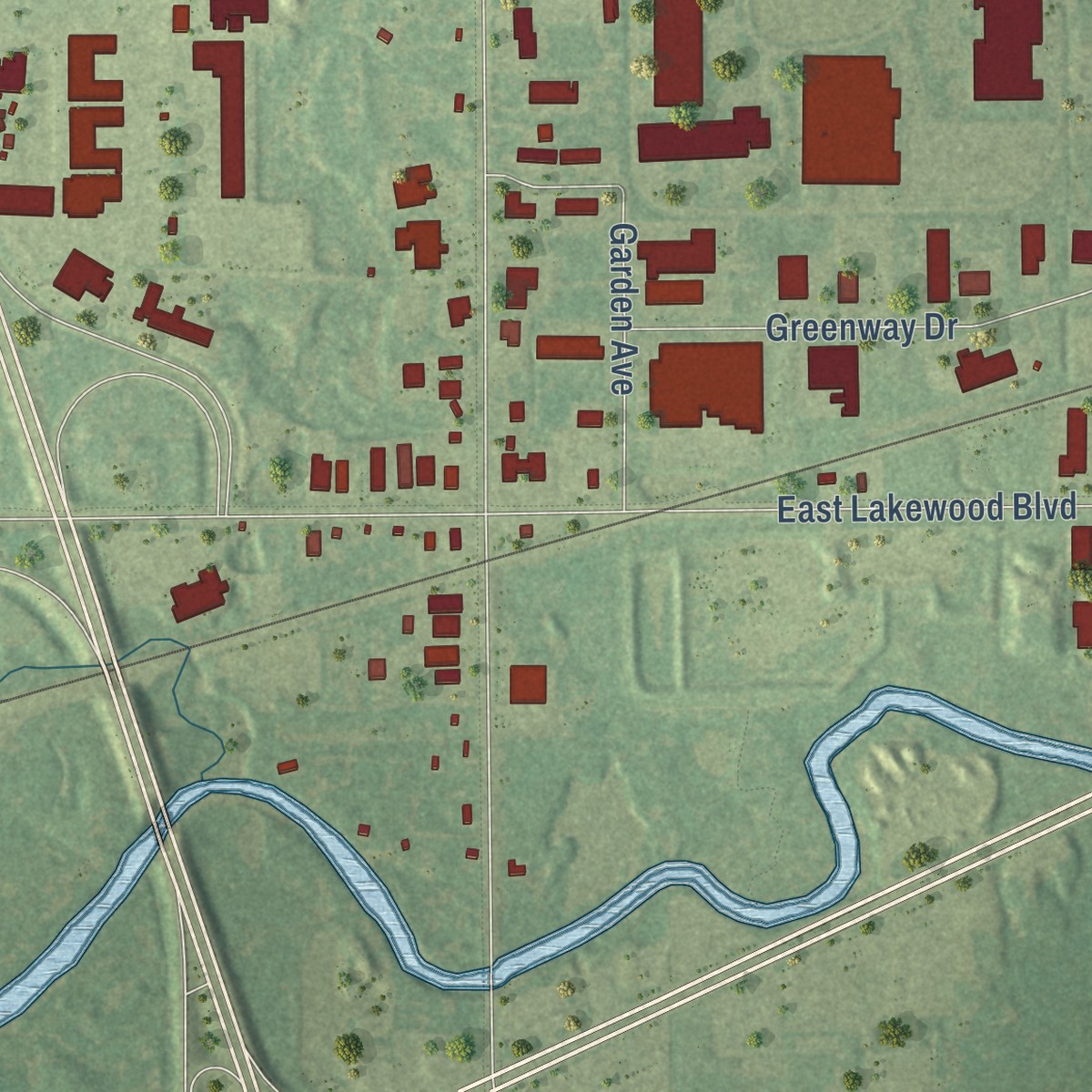 Second close-up of the map of Pine Creek, Michigan print showing more streets and buildings