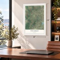Pine Forest, Florida map, 18 x 24 inch print in a white frame in a home office