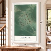 Pine Glen, Pennsylvania map, 24 x 36 inch print in a white frame by a staircase