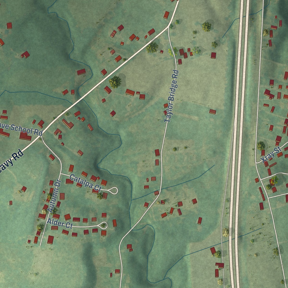 Second close-up of the map of Pine Grove, Kentucky print showing more streets and buildings