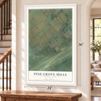 Pine Grove Mills, Pennsylvania map, 24 x 36 inch print in a white frame by a staircase