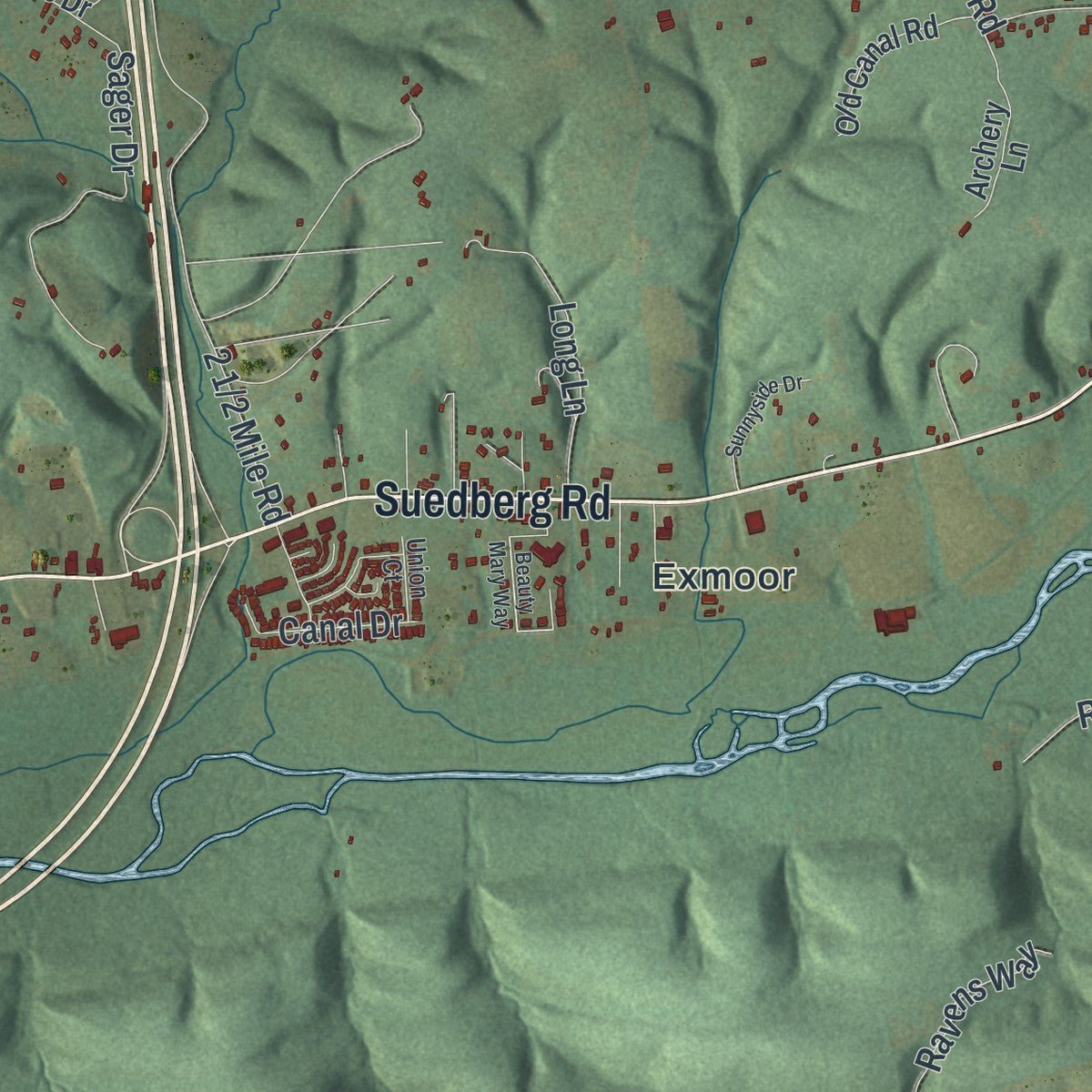 Second close-up of the map of Pine Grove, Schuylkill County, Pennsylvania print showing more streets and buildings
